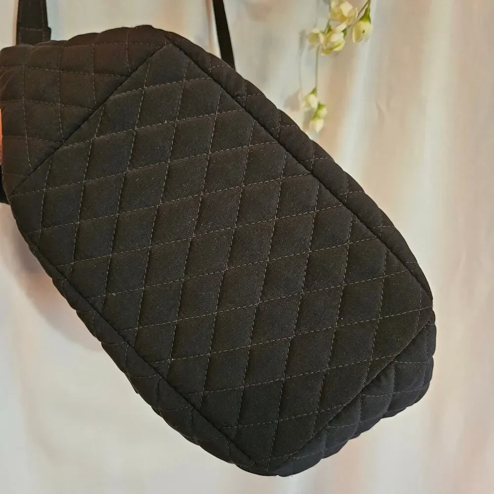 Vera Bradley Black Quilted Hobo Shoulder Bag Rose Floral Lining